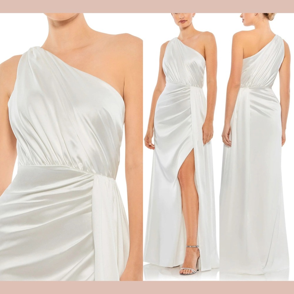 NWT IEENA Mac Duggal [ 0‎ ] 26654 Gathered One Shoulder Satin Wrap Gown S2160